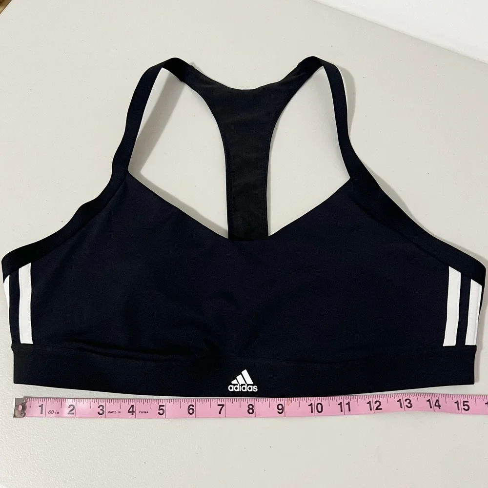 Adidas Womens XL Black White 3-Stripe Racerback V-Neck Medium Support Sports Bra